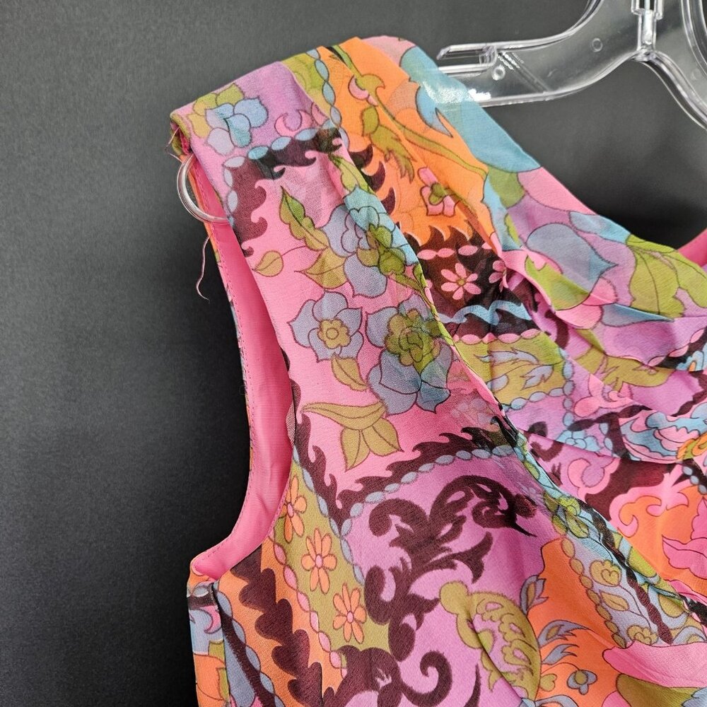 Vintage Elinor Gay Dress Womens 10 Pink Multi Cowl Neck Maxi Rayon 70s NEW Old - Picture 14 of 16
